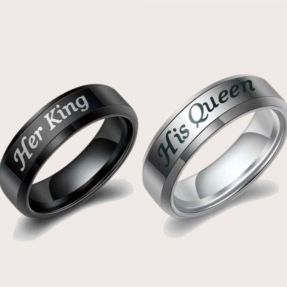 Her King/His Queen l Stainless Steel l Crown Ring set in Black & Silver l New - Picture 6 of 6